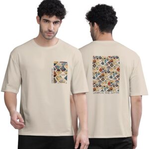 BULLMER Black Trendy Front and Back Printed oversized Round Neck T-shirt for men